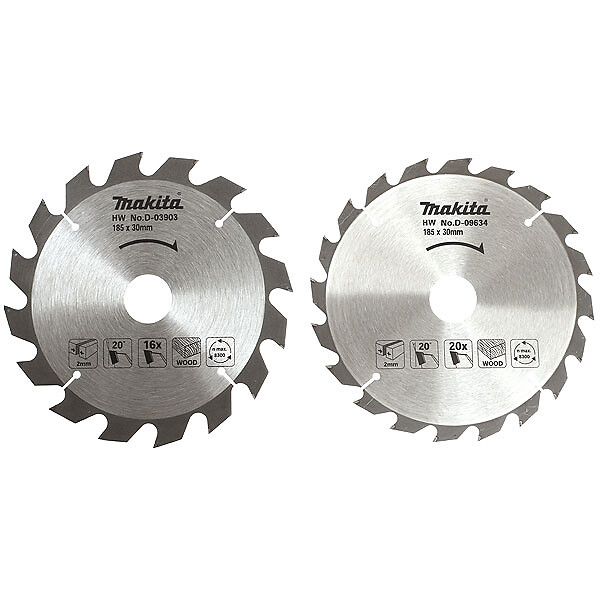 MAKITA - Lot de 2 lames carbure bois MAKITA D-20052 185x30mm, 16/20 dents, pour scies circulaires - large