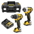 DEWALT - Kit 2 outils XR 12V Brushless Perceuse visseuse DCD701 - Visseuse à chocs DCF801 -  - avec 2 batteries 12v 3Ah - chargeur - coffret - DCK2110L2T - vignette
