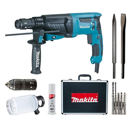 MAKITA - Perforateur burineur SDS Plus - 800W 26mm -  - avec coffret aluminium + Kit d'accessoires - HR2631FTX4 - large