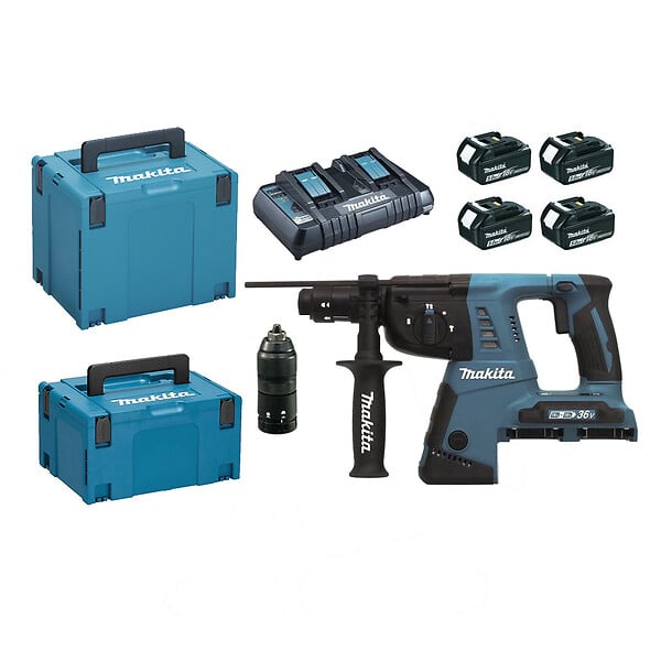 MAKITA - Perfo-burineur SDS+ Brushless 4x5Ah 36V LXT ® MAKITA DHR264PT4J 2 x MAKPAC - large