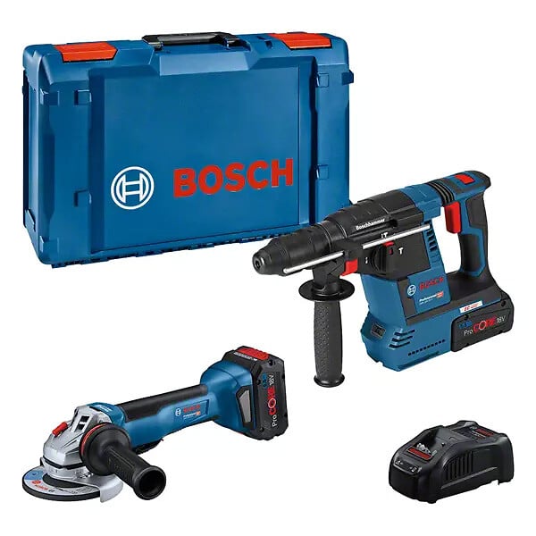 BOSCH - Lot de 2 outils 18V : GWS 18V-10 P + GBH 18V-26 -  PROFESSIONAL - avec 2 batteries 18V 5,5 AH - chargeur - L-BOXX - 0615990N33 - large