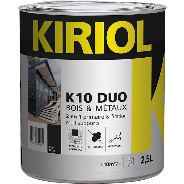 KIRIOL - K10 DUO NOIR SATIN 2,5L -Primaire/finition à base de résines alkydes-KIRIOL - large