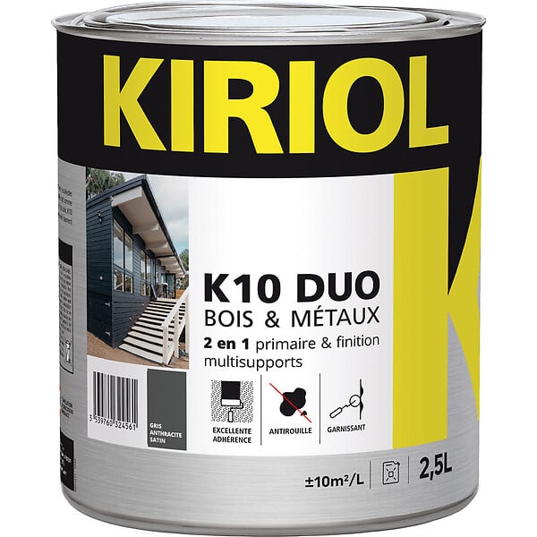 KIRIOL - K10 DUO SATIN GRIS ANTHRACITE 2,5L - Primaire/finition à base de résines alkydes - KIRIOL - large
