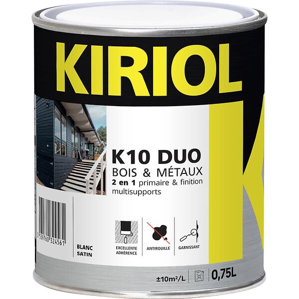 KIRIOL - K10 DUO BLANC SATIN 0,75L - Primaire/finition à base de résines alkydes - KIRIOL - large