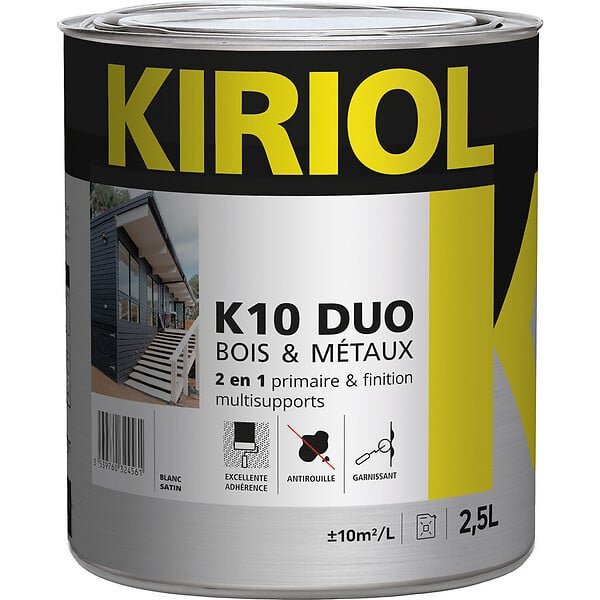 KIRIOL - K10 DUO BLANC SATIN 2,5L - Primaire/finition à base de résines alkydes - KIRIOL - large