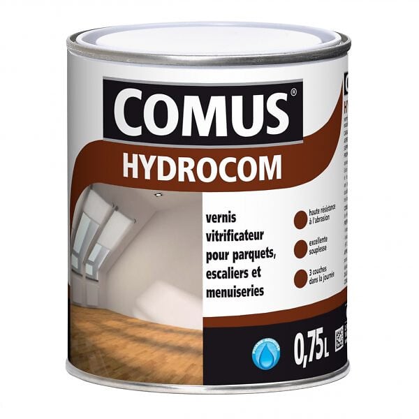 COMUS - HYDROCOM MAT SOIE - Incolore 0.75L - Vitrificateur polyuréthane acrylique mono-composant parquets escaliers et boiseries - COMUS - large