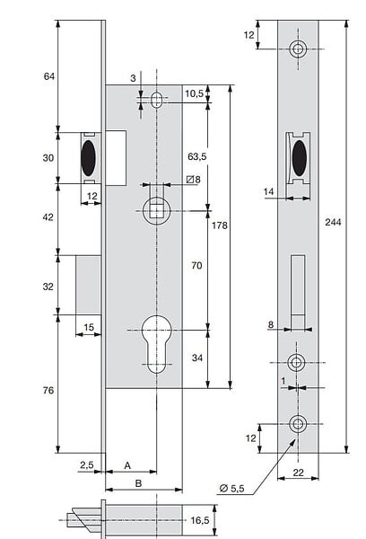 ASSA ABLOY - Coffre 1 point ASSA ABLOY - entraxe 70 Carré 8 Axe 30 - Têt.22x2.2 Coffre 45 - 1 tour de clé - 2460.45.0 - large