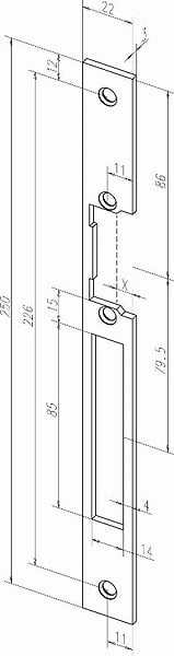 EFF EFF - Têtière longue HZ Acier inox S 967 EFF EFF pour gâche électrique 44535-01 - double empenage réversible - 06445351 - large
