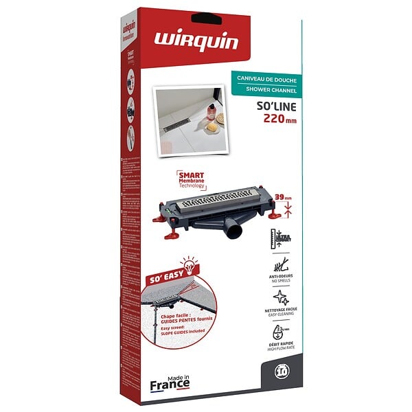WIRQUIN - Caniveau de douche SO LINE longueur 220 mm - large