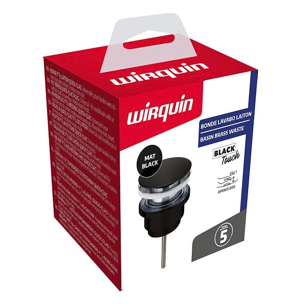 WIRQUIN - Bonde lavabo universelle vis centrale avec corps de bonde Black Touch - large