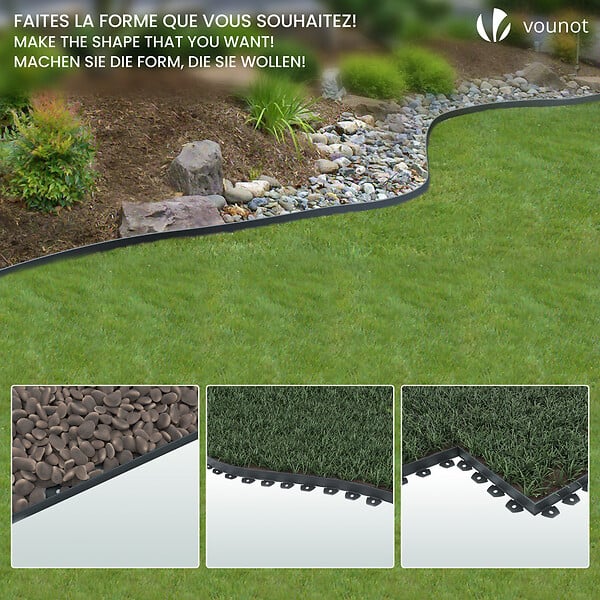 VOUNOT - Bordure de jardin PVC flexible 20m avec piquets anthracite - large