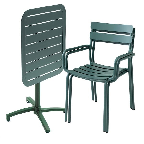 OVIALA - Ensemble table inclinable de terrasse 70 x 70 cm et 2 fauteuils vert - Almada - large