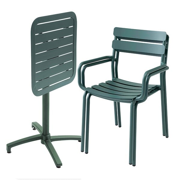 OVIALA - Ensemble table inclinable 60 x 60 cm et 2 fauteuils vert foncé - Almada - large