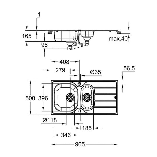 GROHE - Évier K200 GROHE 31564SD1 1 bac + 1/2 bac + 1 égouttoir - inox - large