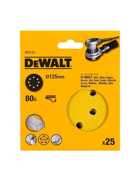 DEWALT - 25 Disques abrasifs velcro DEWALT pour ponceuses excentriques ø 125mm - large