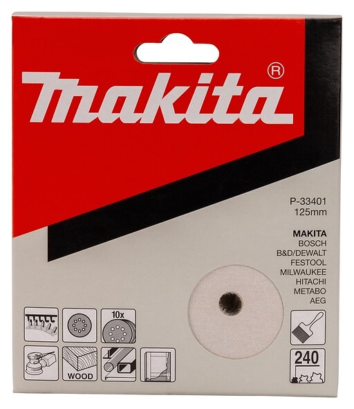 MAKITA - 10 Disques abrasifs MAKITA Ø 125 mm White Auto-agrippant avec 8 trous - large