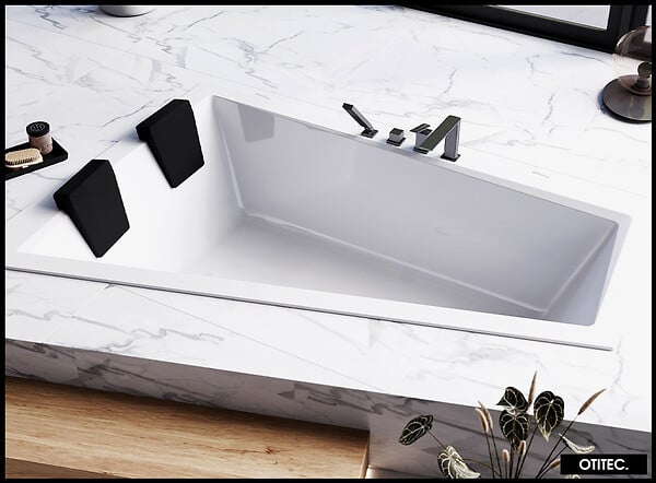 BESCO - Baignoire Asymétrique sans Tablier - 180 x 125 cm - INTIMA DUO SANS TABLIER - GAUCHE - 2 REPOSE-TÊTES OFFERTS - large