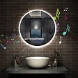 AICA SANITAIRE - AICA Miroir de salle de bain rond Bluetooth 80cm tricolore + dimmable + mémoire + anti-buée, IP44 Miroir LED - vignette