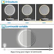 AICA SANITAIRE - AICA Miroir de salle de bain rond Bluetooth 80cm tricolore + dimmable + mémoire + anti-buée, IP44 Miroir LED - vignette