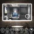 AICA SANITAIRE - AICA Miroir salle de bain bluetooth + loupe + horloge + tricolore + anti-buée 120x70cm dimmable,mémoire,tactile,led - vignette