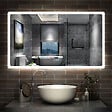 AICA SANITAIRE - AICA Miroir Bluetooth 120x70 cm, tricolore + horloge + mémoire + dimmable + anti-buée, miroir LED étanche IP44 - vignette
