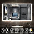 AICA SANITAIRE - AICA Miroir Bluetooth 120x70 cm, tricolore + horloge + mémoire + dimmable + anti-buée, miroir LED étanche IP44 - vignette