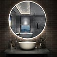 AICA SANITAIRE - AICA Miroir de salle de bain LED rond de 100cm, dimmable + mémoire + antibuée, avec interrupteur tactile, blanc - vignette