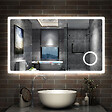 AICA SANITAIRE - AICA Miroir de salle de bain anti-buée avec horloge, blanc froid chaud neutre tactile mural miroir 120x70cm - vignette