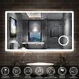 AICA SANITAIRE - AICA Miroir de salle de bain anti-buée avec horloge, blanc froid chaud neutre tactile mural miroir 120x70cm - vignette