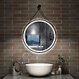 AICA SANITAIRE - AICA Miroir salle de bain rond LED 70cm tricolore + anti-buée + dimmable + mémoire,avec ceinture en cuir amovible,noir - vignette