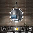 AICA SANITAIRE - AICA Miroir salle de bain rond LED 70cm tricolore + anti-buée + dimmable + mémoire,avec ceinture en cuir amovible,noir - vignette