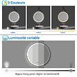 AICA SANITAIRE - AICA Miroir salle de bain rond LED 70cm tricolore + anti-buée + dimmable + mémoire,avec ceinture en cuir amovible,noir - vignette