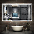 AICA SANITAIRE - AICA Miroir de salle de bain LED 120x70cm Tricolor anti-buée avec bluetooth simple, horloge et miroir grossissant 3x - vignette