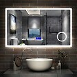AICA SANITAIRE - AICA Miroir de salle de bain led bluetooth, 120x70cm Anti-buée, 3x Loupe, 3 couleurs de lumière - vignette