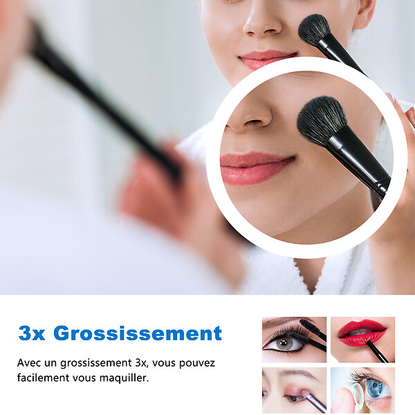 AICA SANITAIRE - AICA Miroir de salle de bain LED 100x60cm tricolor anti-buée avec bluetooth et loupe 3x,mémoire et lumière gradation - large