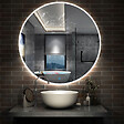 AICA SANITAIRE - AICA Miroir de salle de bain LED rond de 120cm, dimmable + mémoire + antibuée, avec interrupteur tactile, blanc - vignette