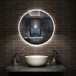 AICA SANITAIRE - AICA Miroir de salle de bain rond 60x60cm avec Horloge, LED, Tricolore, Anti-Buée - vignette