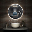 AICA SANITAIRE - AICA Miroir rond de salle de bain 70cm LED tricolore horloge + loupe + anti-buée + mémoire - vignette
