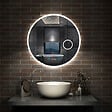 AICA SANITAIRE - AICA Miroir rond de salle de bain 60cm LED tricolore horloge + loupe + anti-buée + mémoire - vignette