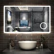 AICA SANITAIRE - AICA Miroir salle de bain bluetooth + loupe + horloge + tricolore + anti-buée 140x80cm dimmable,mémoire,tactile,led - vignette