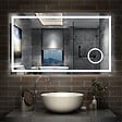 AICA SANITAIRE - AICA Miroir de salle de bain LED 140x80cm tricolore anti-buée + loupe + bluetooth + horloge + mémoire + dimmable - vignette