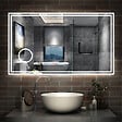 AICA SANITAIRE - AICA Miroir de salle de bain LED 160x80cm Tricolor anti-buée avec bluetooth simple, horloge et miroir grossissant 3x - vignette
