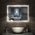 AICA SANITAIRE - AICA Miroir de salle de bain Bluetooth 100x60 cm, tricolore + horloge + mémoire + dimmable + anti-buée, IP44 Miroir LED - vignette