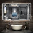 AICA SANITAIRE - AICA Miroir de salle de bain Bluetooth 120x70 cm, tricolore + horloge + mémoire + dimmable + anti-buée, IP44 Miroir LED - vignette