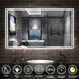 AICA SANITAIRE - AICA Miroir de salle de bain Bluetooth 120x70 cm, tricolore + horloge + mémoire + dimmable + anti-buée, IP44 Miroir LED - vignette