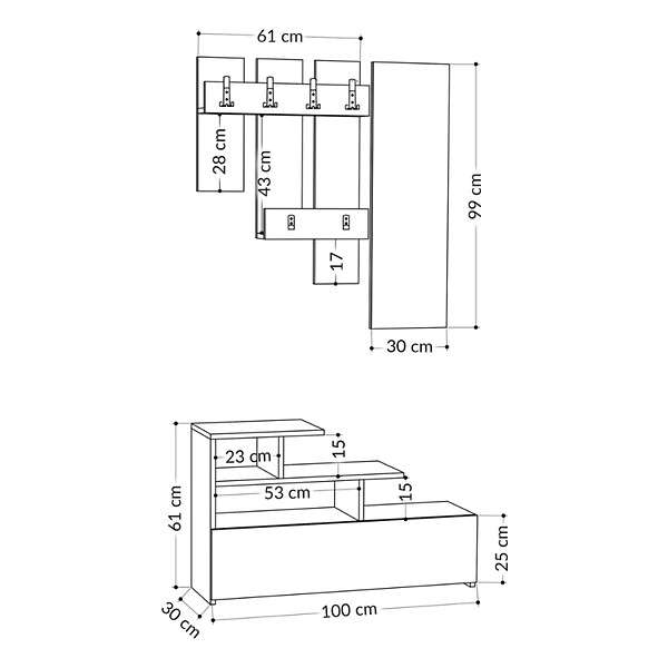 CONCEPT USINE - Meuble d'entrée blanc avec porte manteau rangement et miroir MESTY - large