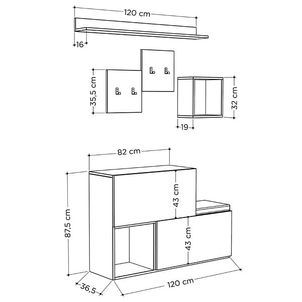 CONCEPT USINE - Meuble d'entrée blanc avec rangements et porte-manteaux INGA - large