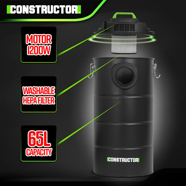 CONSTRUCTOR - Aspirateur d'atelier 1200W avec cuve métallique 65L - large