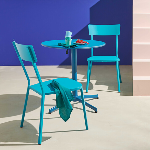 OVIALA - Chaise de jardin en métal bistrot bleu - Cabourg - large