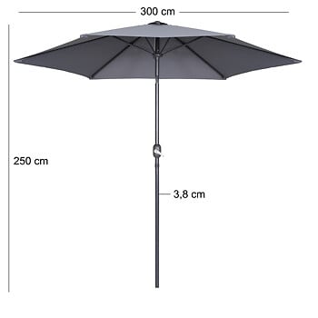 OVIALA - Parasol droit 3m inclinable à manivelle en aluminium rouge - Matera - large